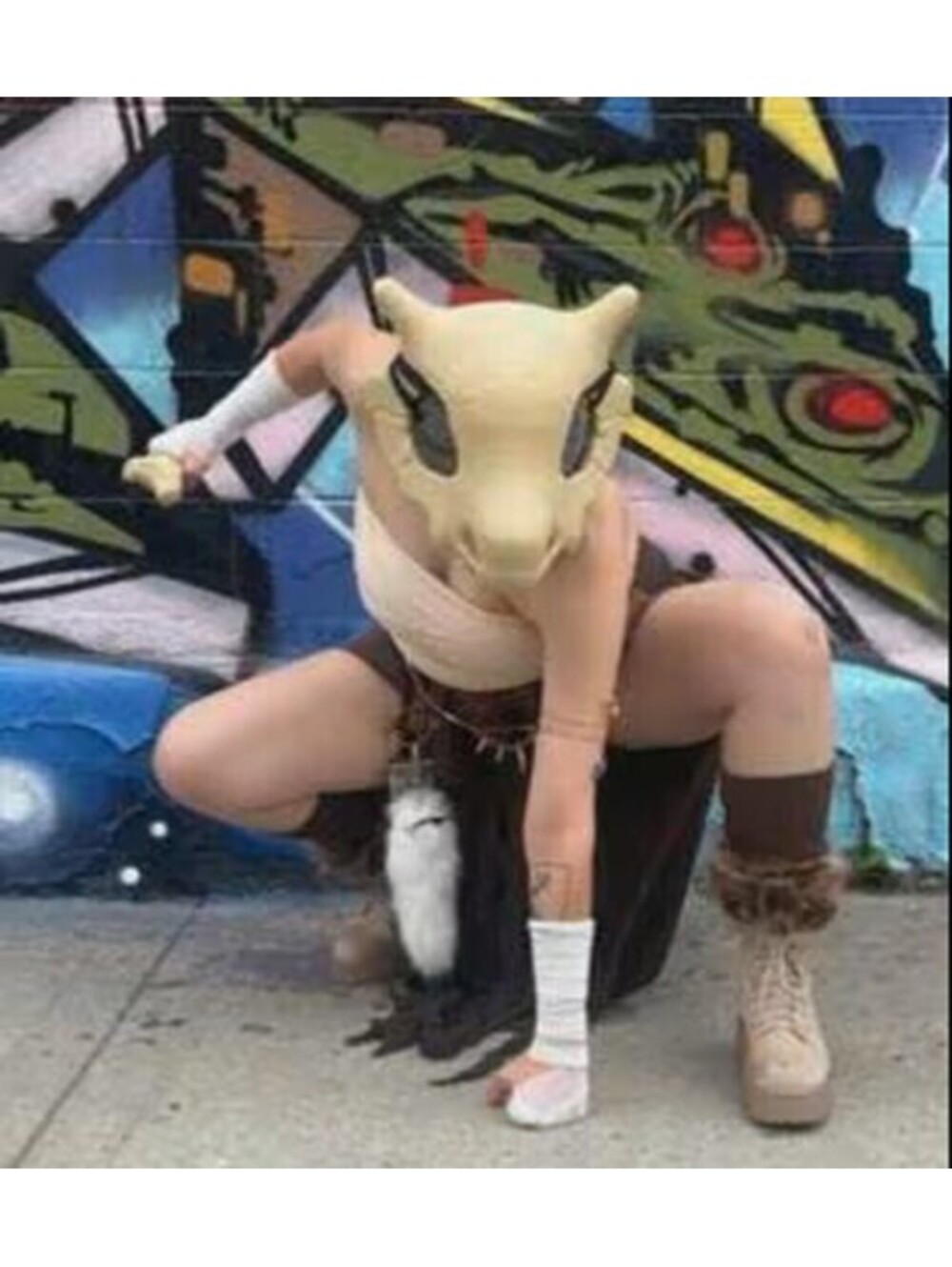 Beige Cubone Skull Helmet - Pokemon Halloween Costume - Wearable Cosplay Helm